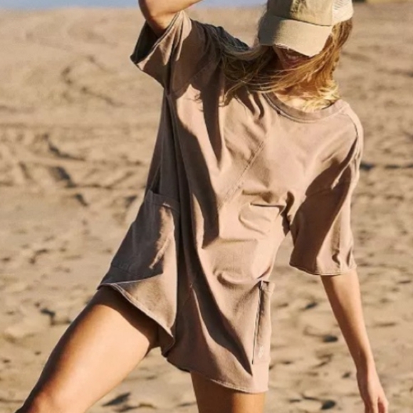 Free People Pants - Free People Hot Shot Romper Mocha Latte Size L NWT Oversized